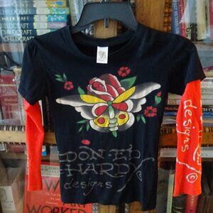 VTG ED HARDY DESIGNS HOLLYWOOD KIDS long sleeve GIRLS TEE GORG GRAPHICS size 6X
